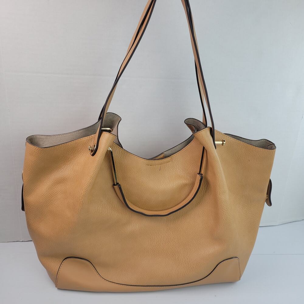 Sondra Roberts Squared Brown Faux Leather Double Handle Shoulder Bag w/ Pouch - Picture 4 of 14